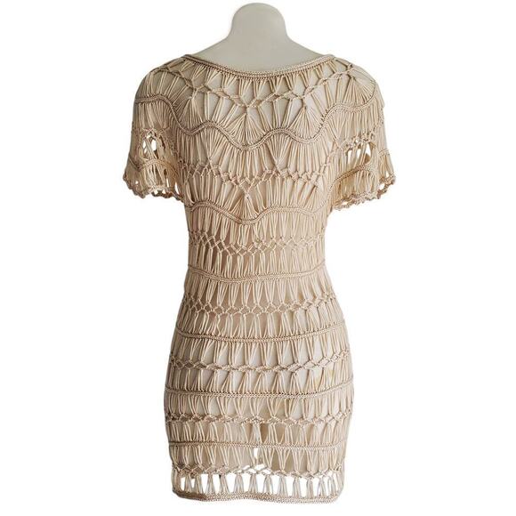 Macramé Crochet Open Weave Dress Beach Coverup Beige Size S/M - Picture 4 of 13